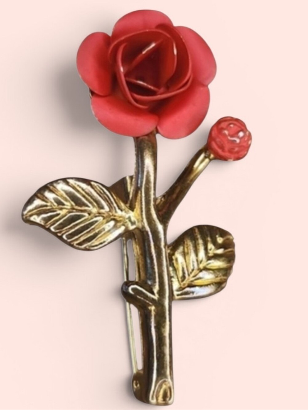 Vintage Red Rose Brooch Pin